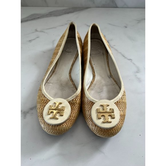 TORY BURCH Raffie Cream Ballet Flats Sz 8 - Picture 2 of 7